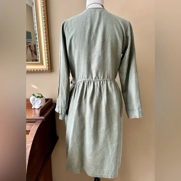 Simply Grey Sage Green Linen Wrap Dress Long Sleeve Size Medium M -  joarbit.com